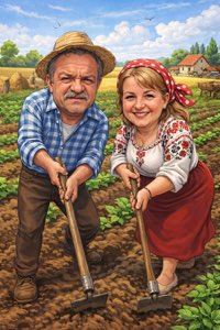 Farming couple caricature